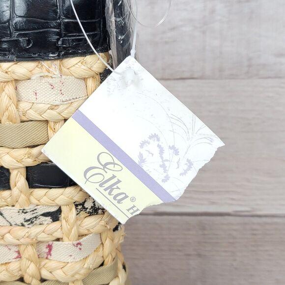 Vintage Straw Purse Cottagecore Woven Rattan Black Tan Elka Handbags New 90's - Picture 2 of 16